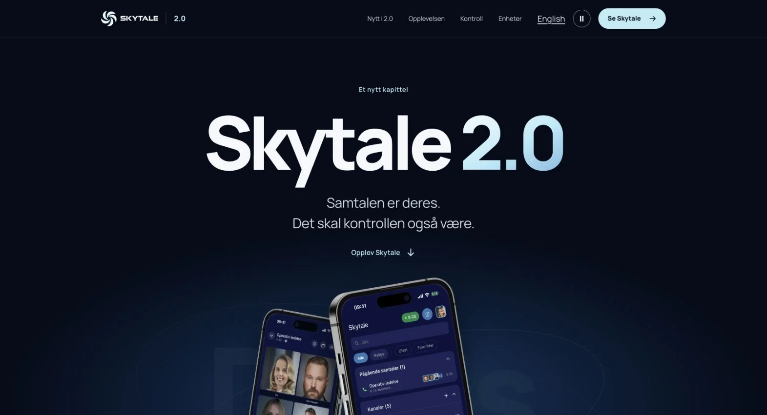 Lanseringssiden for Skytale 2.0 med produktet og den visuelle produktforklaringen.