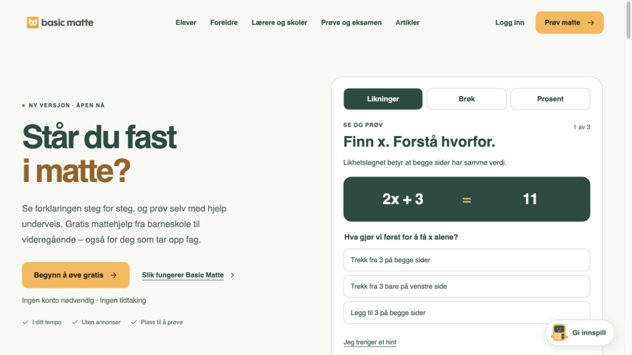 Published website at basic-matte.no