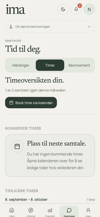 The Ima app’s conversations screen with sample data