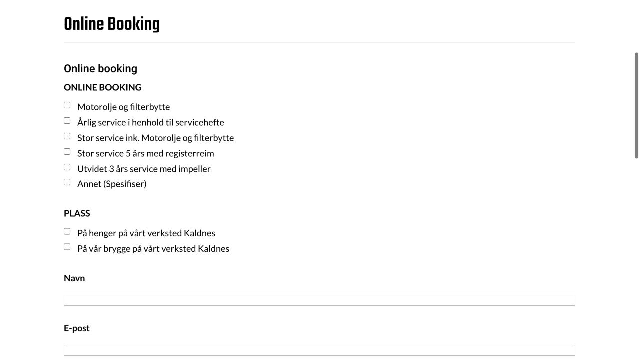 Vestfold Maritim’s public contact form, with no personal details entered.